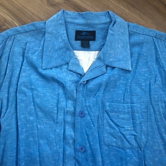 Sea World Blue Ombré Ocean Orca Print Short Sleeve Button Down Men XXL - Picture 3 of 6